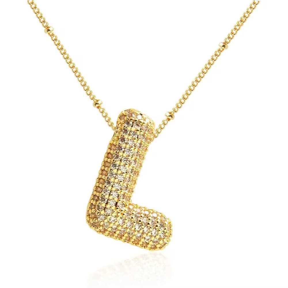 Minimalist Initial Bubble CZ Necklace Gold