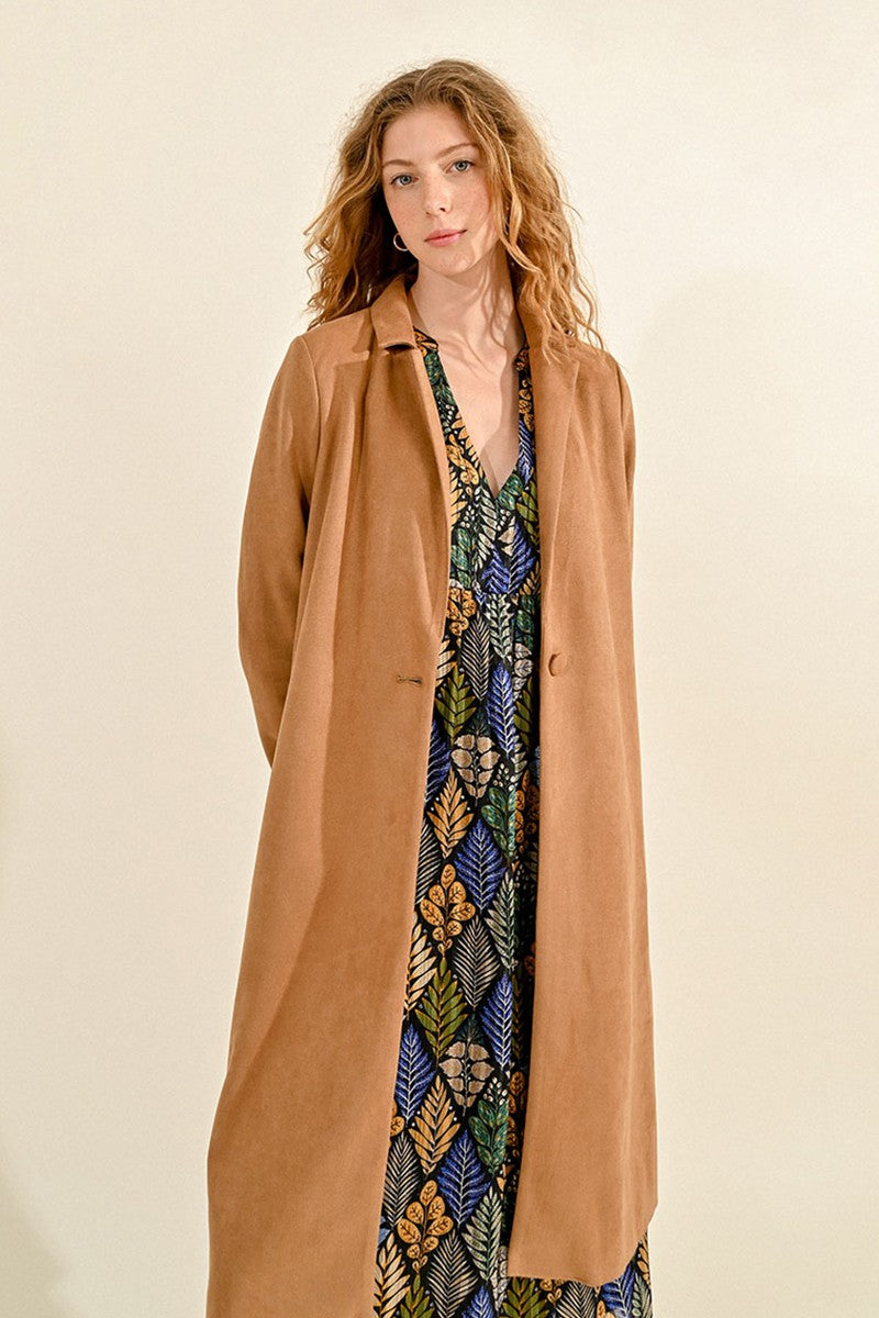 Long Suede Coat Camel