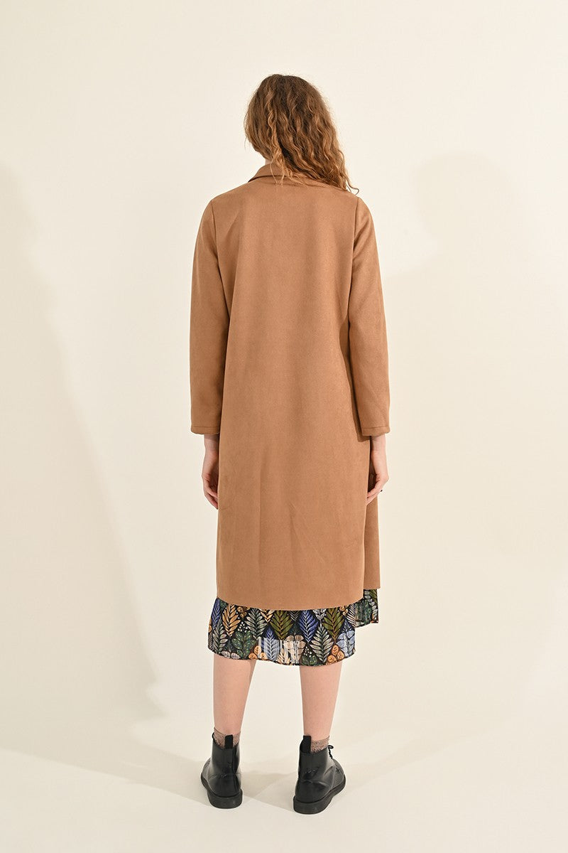 Long Suede Coat Camel