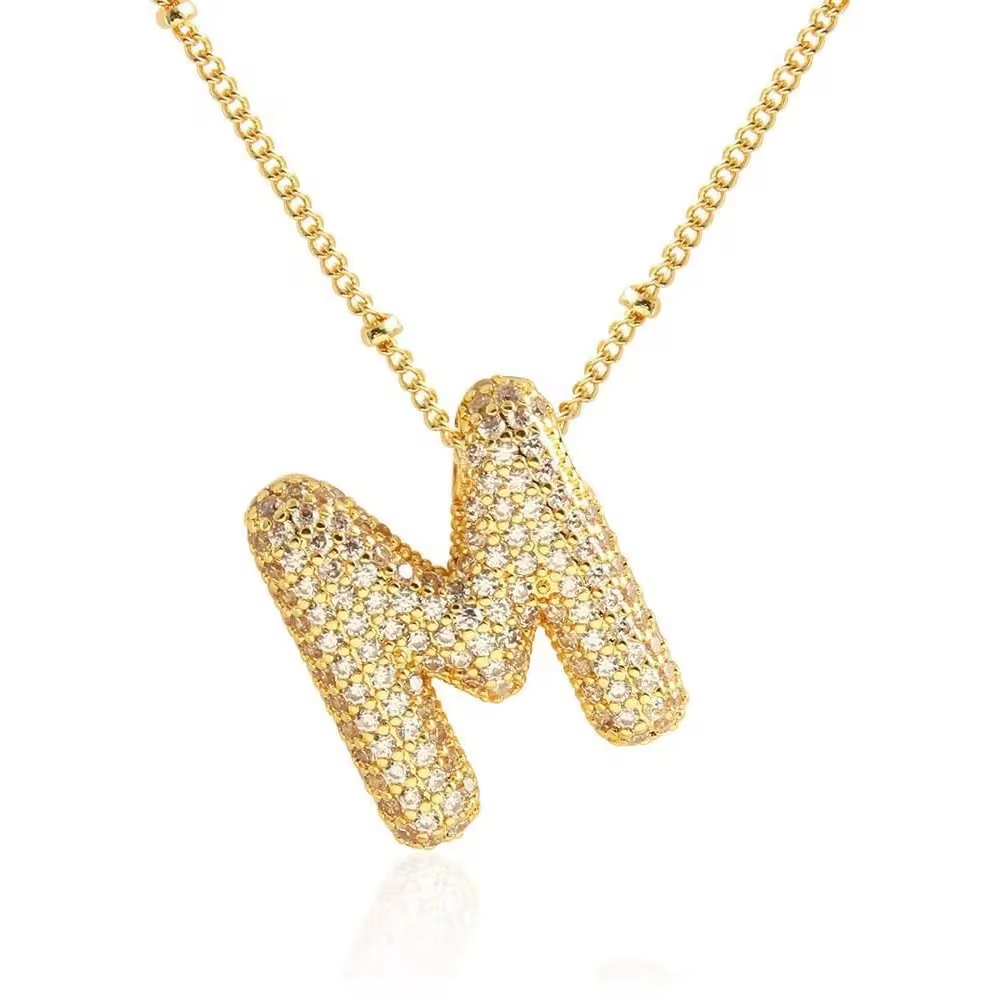 Minimalist Initial Bubble CZ Necklace Gold