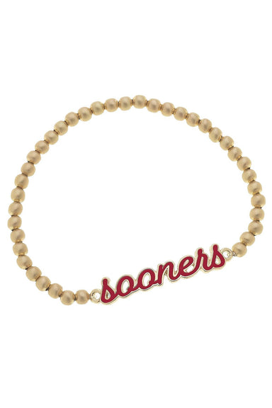 Oklahoma Sooners Enamel Script Stretch Bracelet Crimson/Satin Gold - Beau Kisses