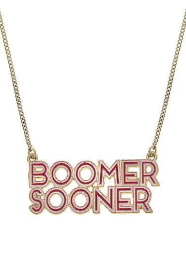 Oklahoma Sooners Outline Enamel Necklace Crimson - Beau Kisses