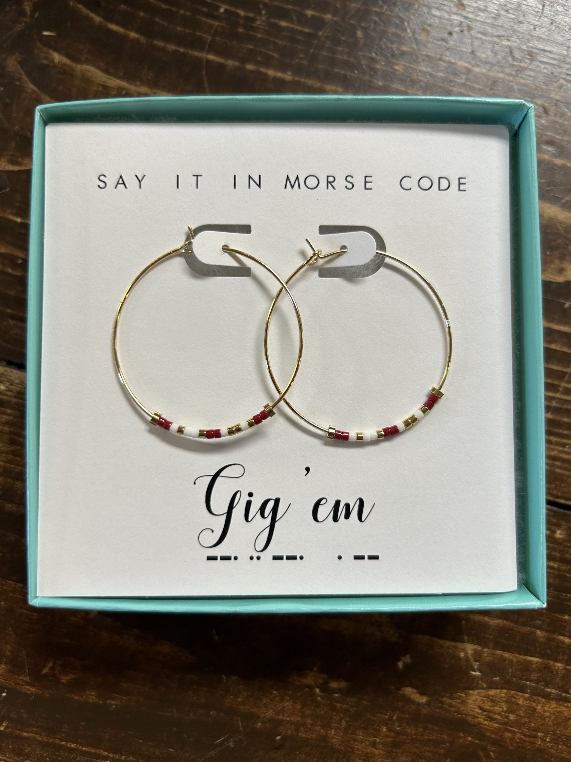 Say It In Morse Code Hoop Earring "Gig 'Em" - Beau Kisses