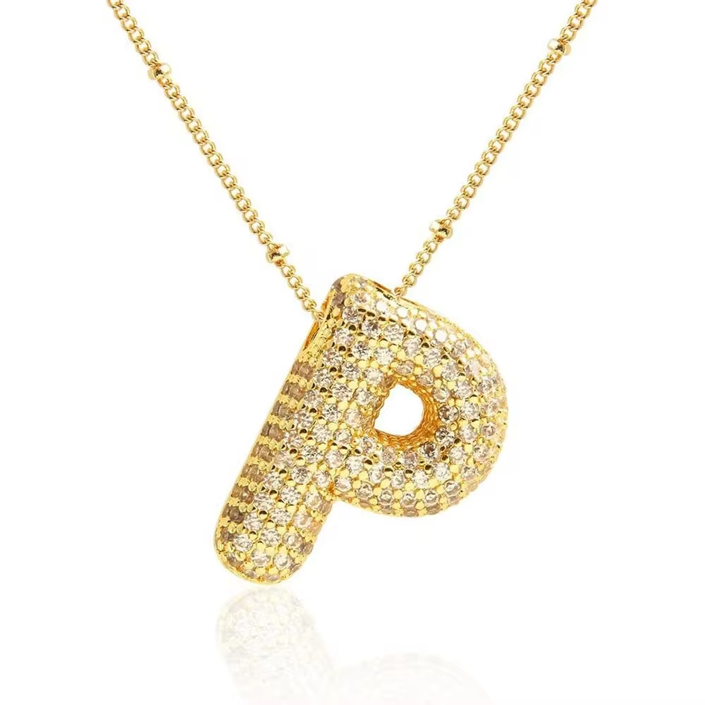 Minimalist Initial Bubble CZ Necklace Gold