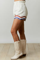 Sequin Curved Hem Paper Bag Shorts Off White ONLINE ONLY - Beau Kisses