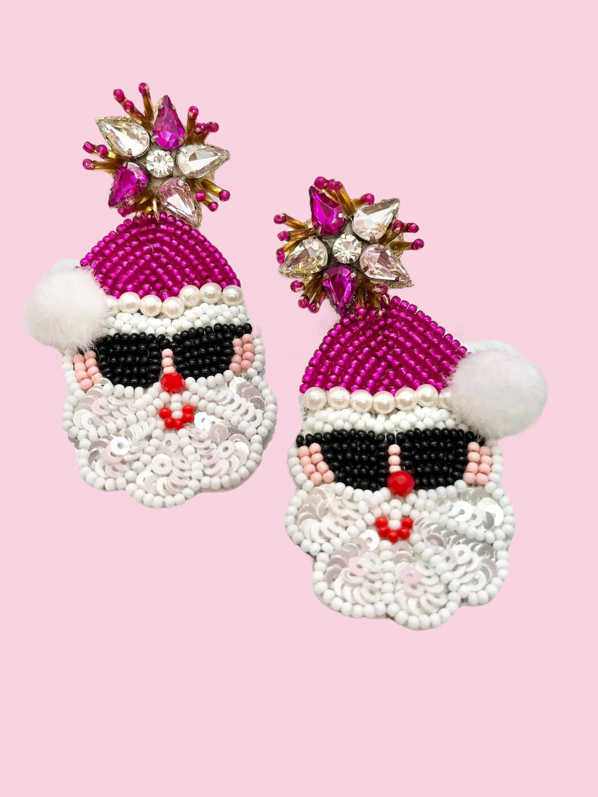 Beaded Earrings Santa With Glasses