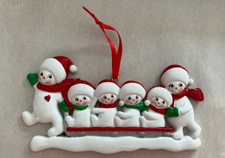 Snowman Sled Family Of 6 Personalize Ornament