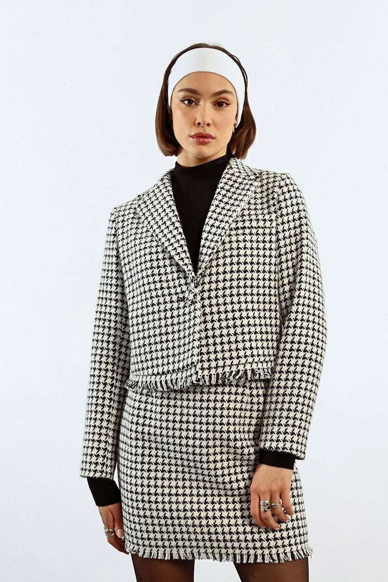 Short Houndstooth Jacket Black and White