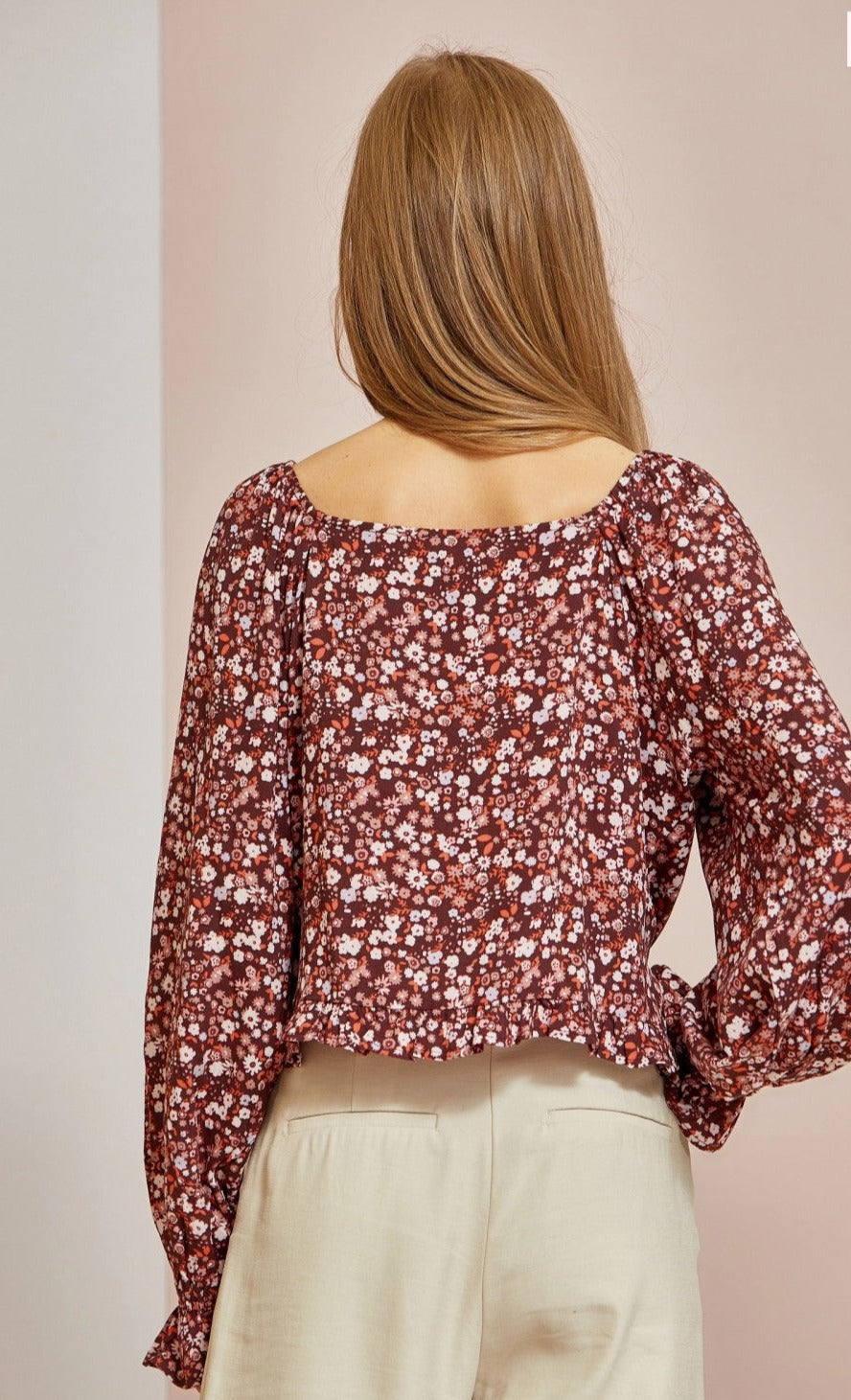 Chic Print Top With Ruching Maroon
