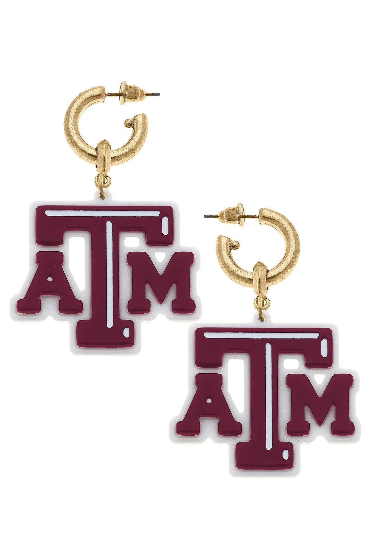 Texas A&M Aggies Resin Logo Drop Hoop Earrings Maroon/White