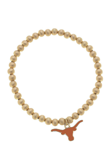 Texas Longhorns Ball Bead Stretch Bracelet Satin Gold - Beau Kisses