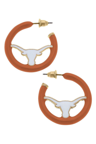 Texas Longhorns Enamel Logo Hoop Earrings Burnt Orange/White - Beau Kisses