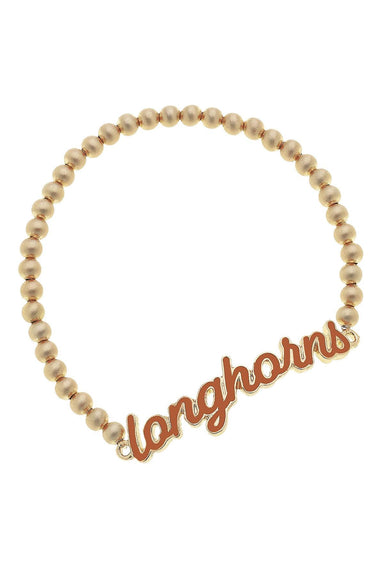 Texas Longhorns Enamel Script Stretch Bracelet Burnt Orange/Satin Gold - Beau Kisses