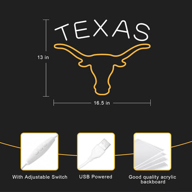 Texas Longhorn LED Neon Sign - Beau Kisses