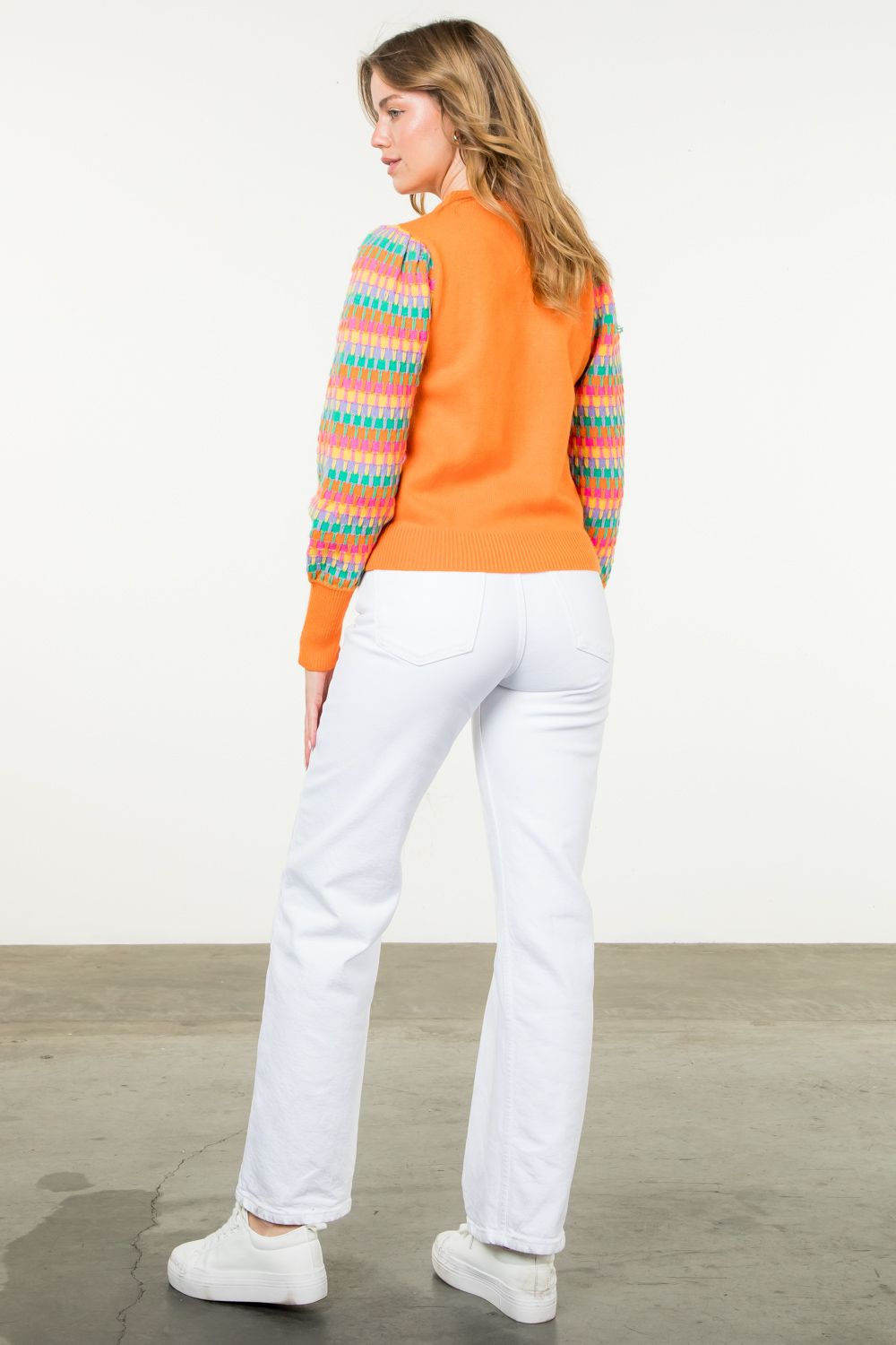 Knitted Bishop Sleeve Sweater Orange