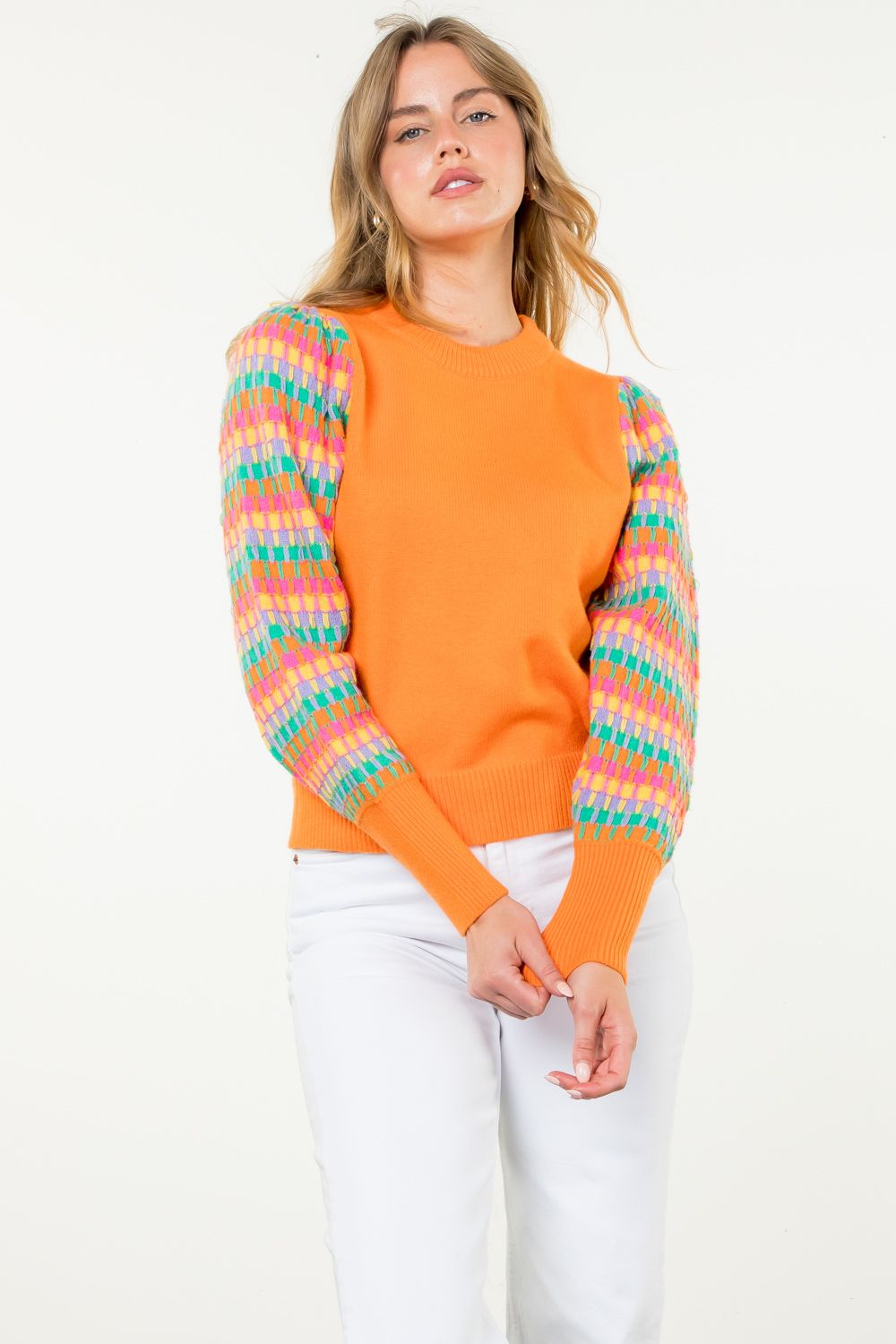 Knitted Bishop Sleeve Sweater Orange