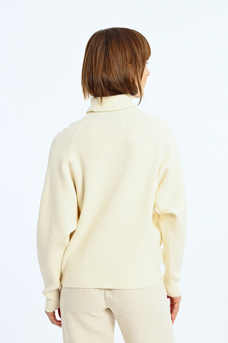 Turtleneck Crossover Sweater Off White