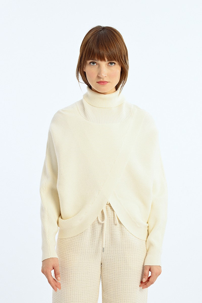 Turtleneck Crossover Sweater Off White