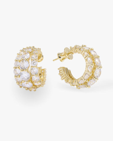 Oh She Fancy Triple Diamond Hoops Gold White Diamondettes - Beau Kisses