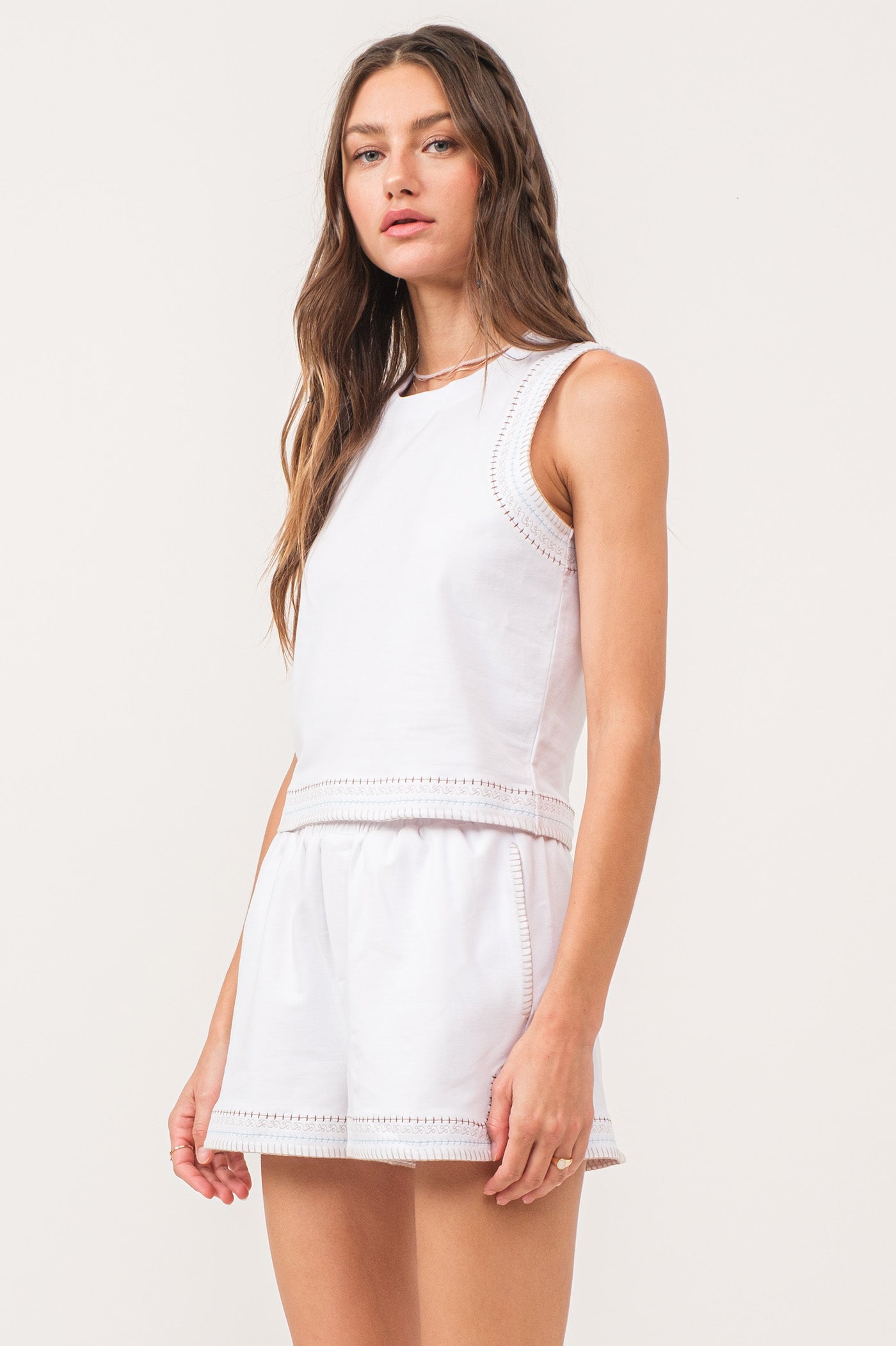 Haleign Tank White With Embroidery