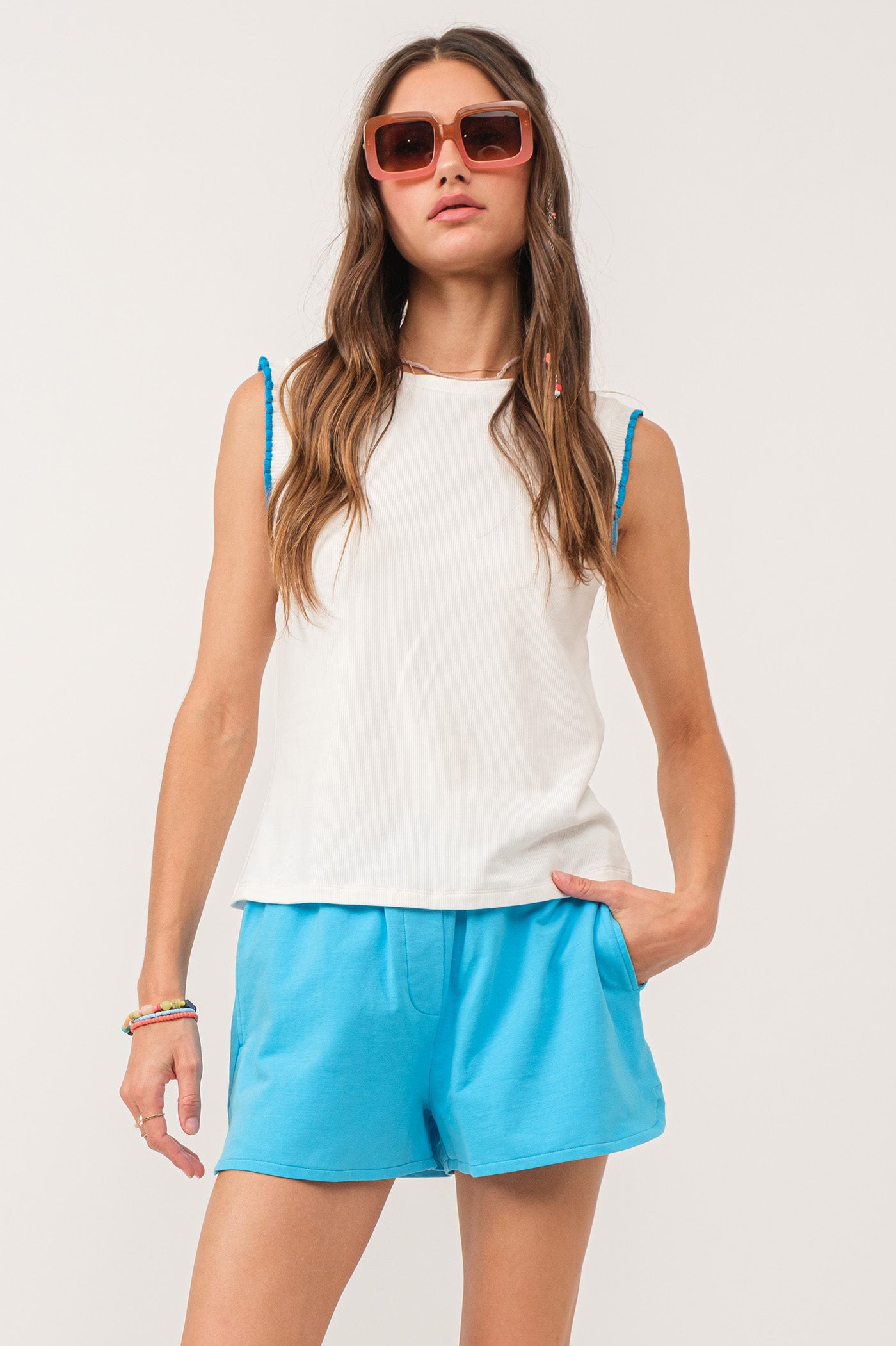 Gretchen Trimmed Ruffle Knit Top White