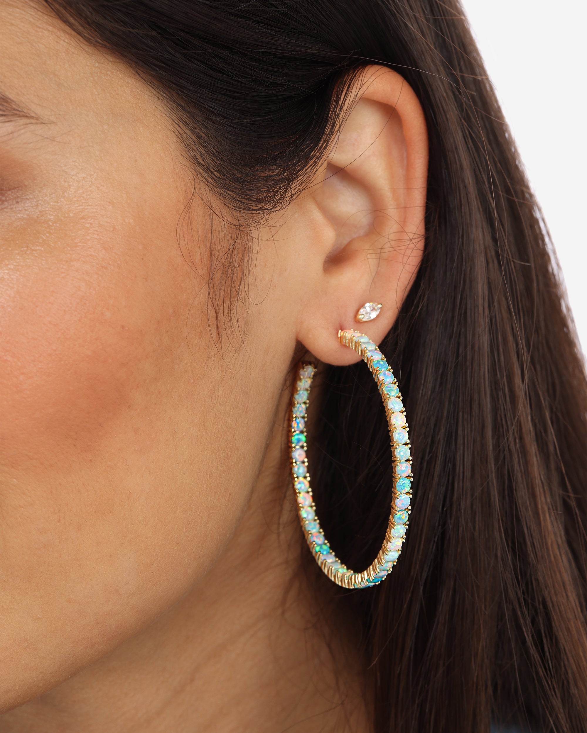 Heiress Ombre Hoops 2' Gold Blue Opal - Beau Kisses