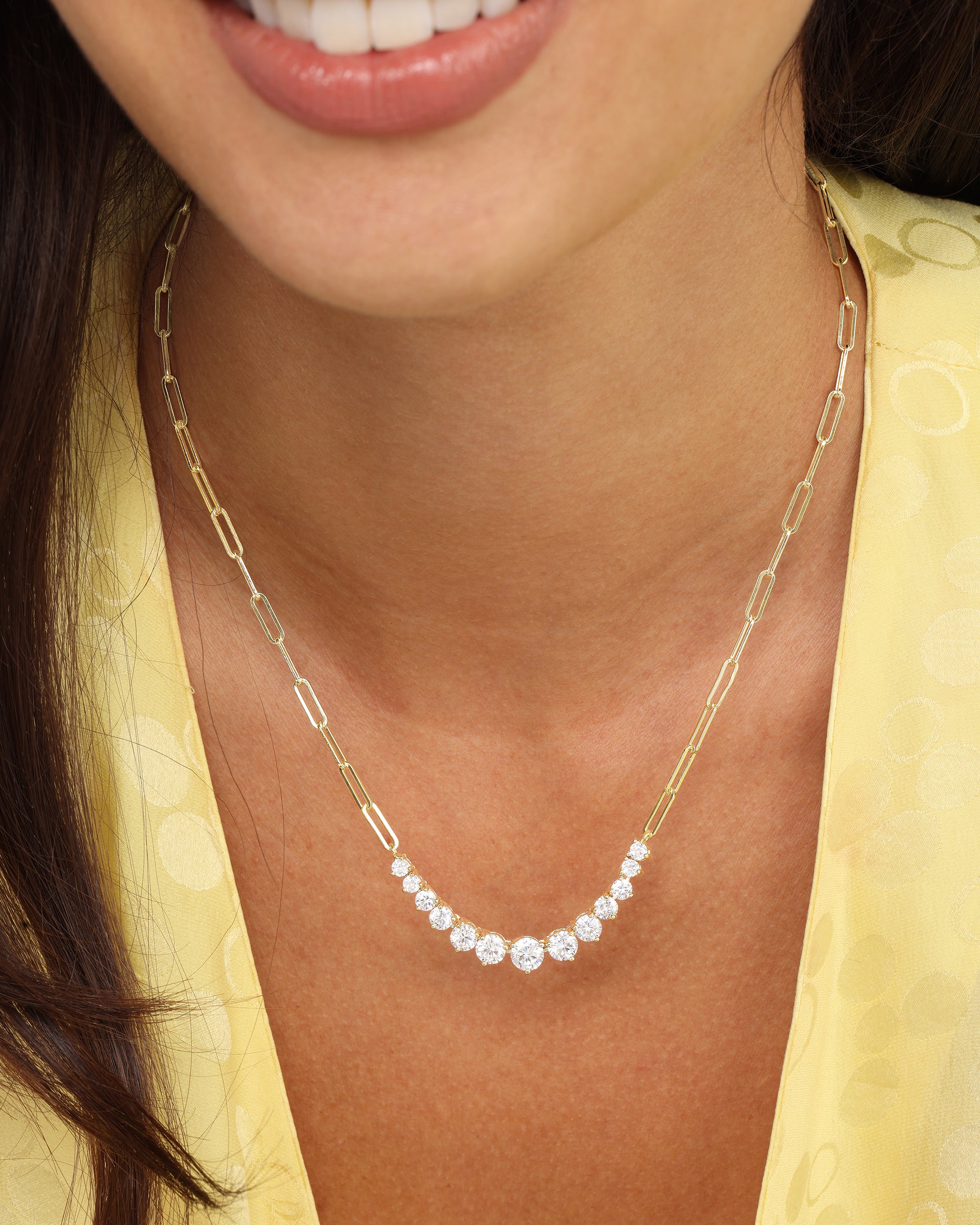 Not Your Basic Graduated Samantha Tennis Necklace Gold White Diamondettes - Beau Kisses