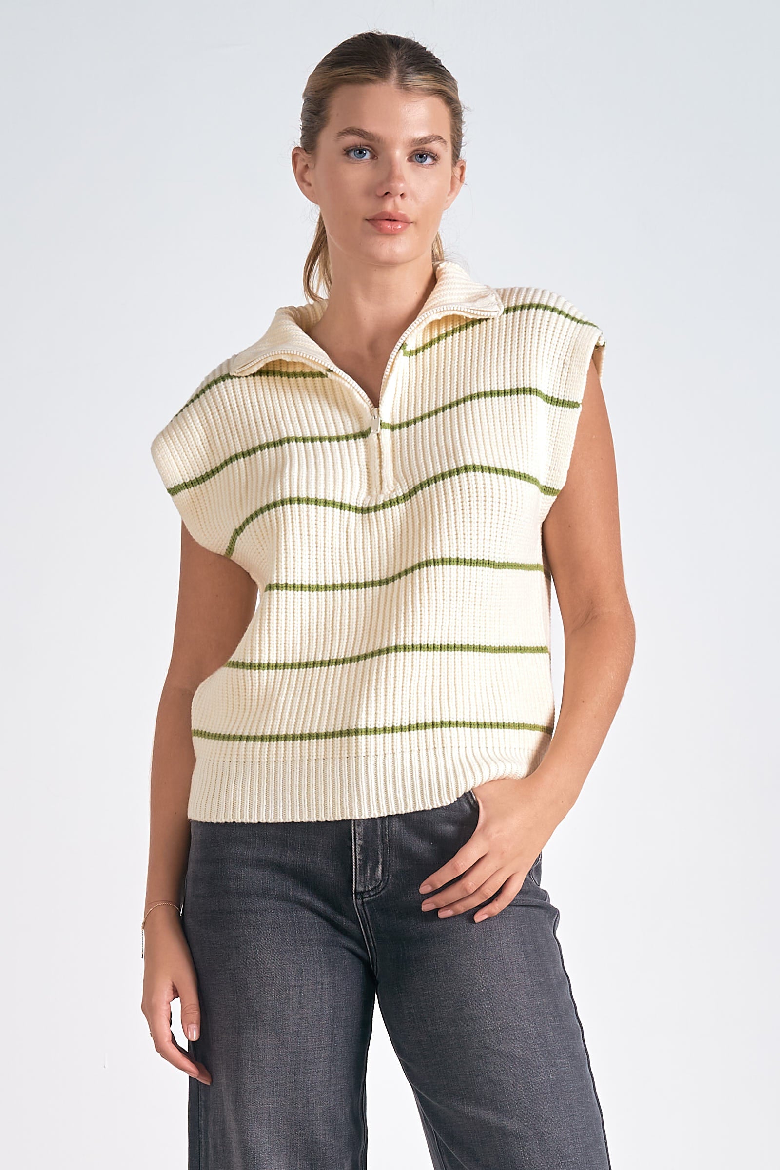 Sonoma Sweater Vest Beige Green Stripe