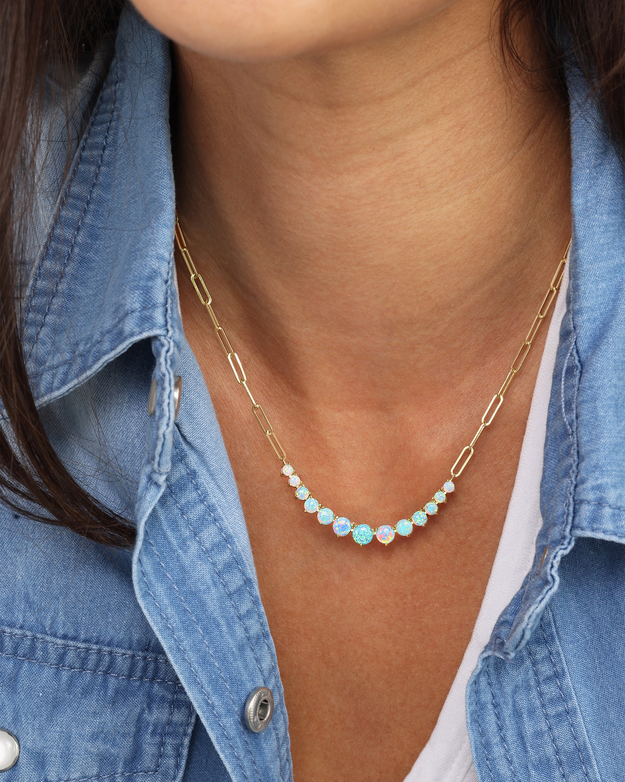 Not Your Basic Graduated Ombre Samantha Tennis Necklace Gold Blue Opal - Beau Kisses