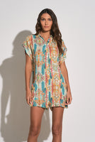 Elan Romper Short Sleeve Button Front Blue Ibiza Print ONLINE ONLY - Beau Kisses