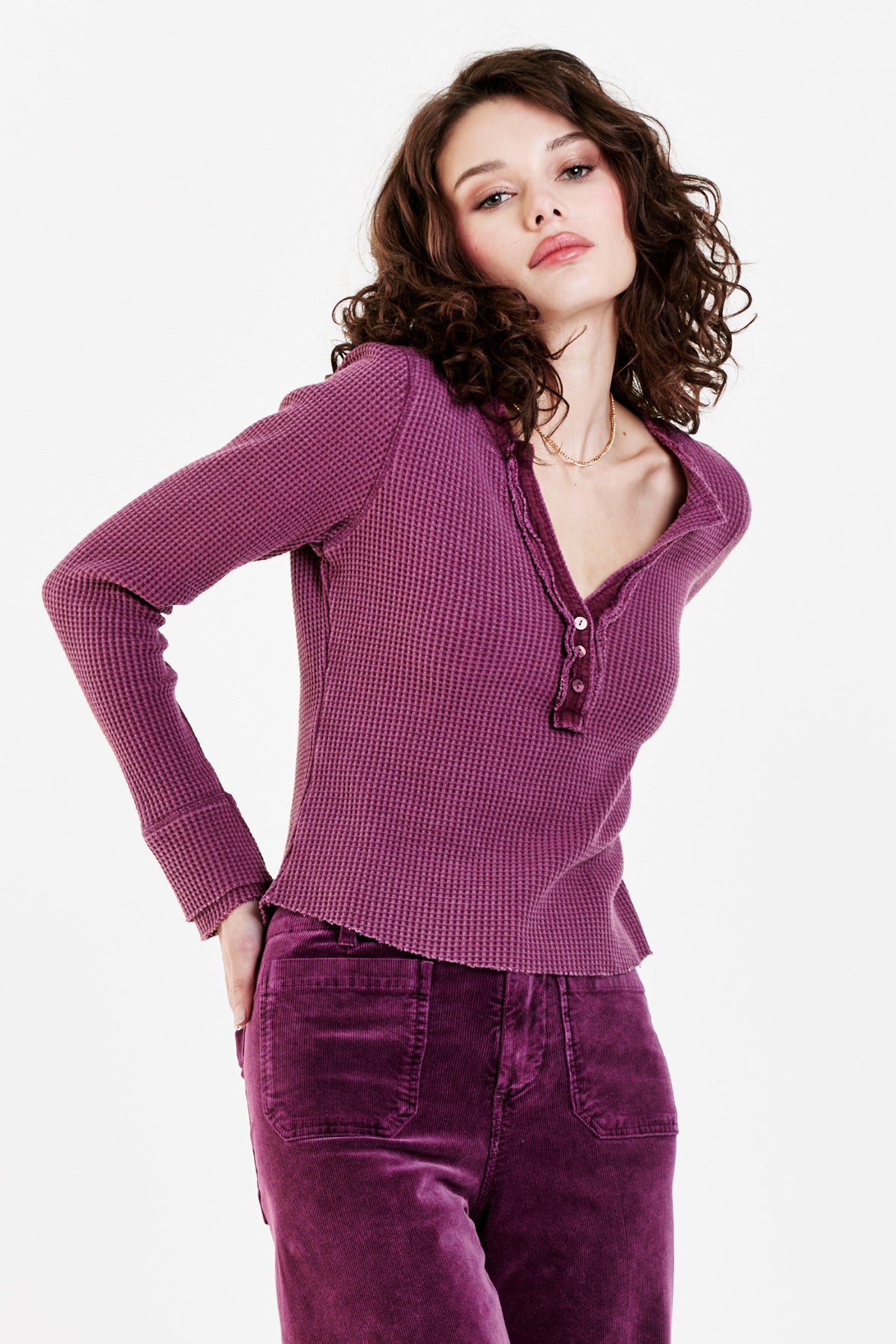 Luna Placket Long Sleeve Fitted Blouse Purple Potion