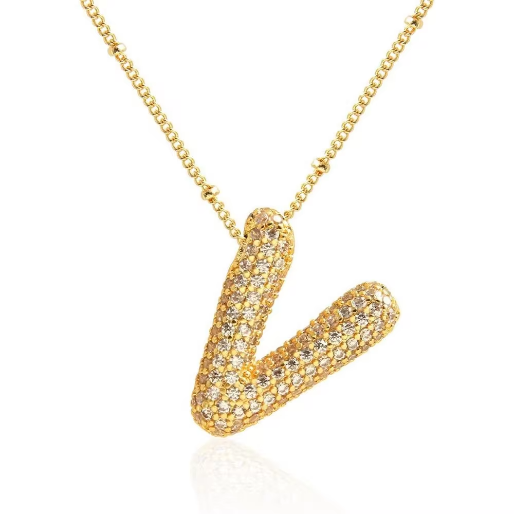 Minimalist Initial Bubble CZ Necklace Gold