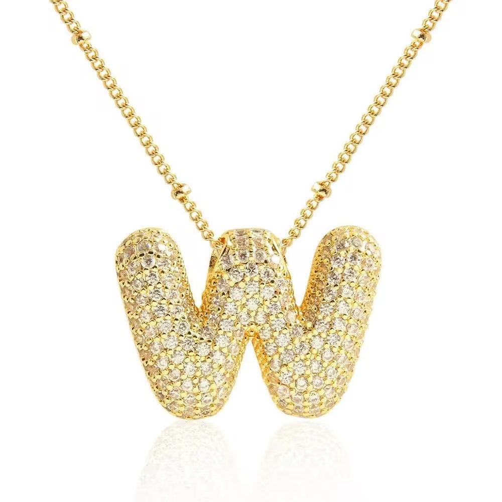 Minimalist Initial Bubble CZ Necklace Gold