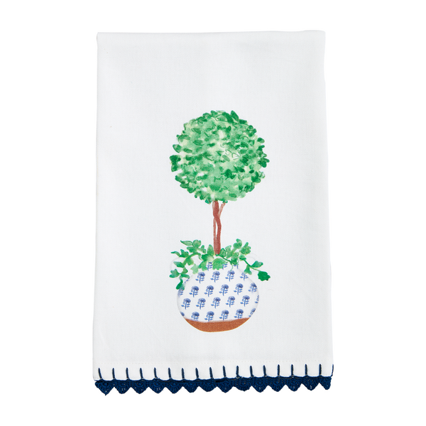 Topiary Blue Potted Plant Kitchen Towel