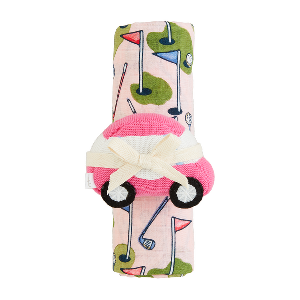 Pink Golf Swaddle And Rattle - Beau Kisses