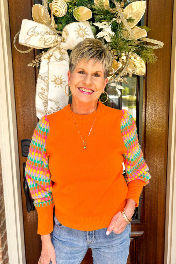 Knitted Bishop Sleeve Sweater Orange