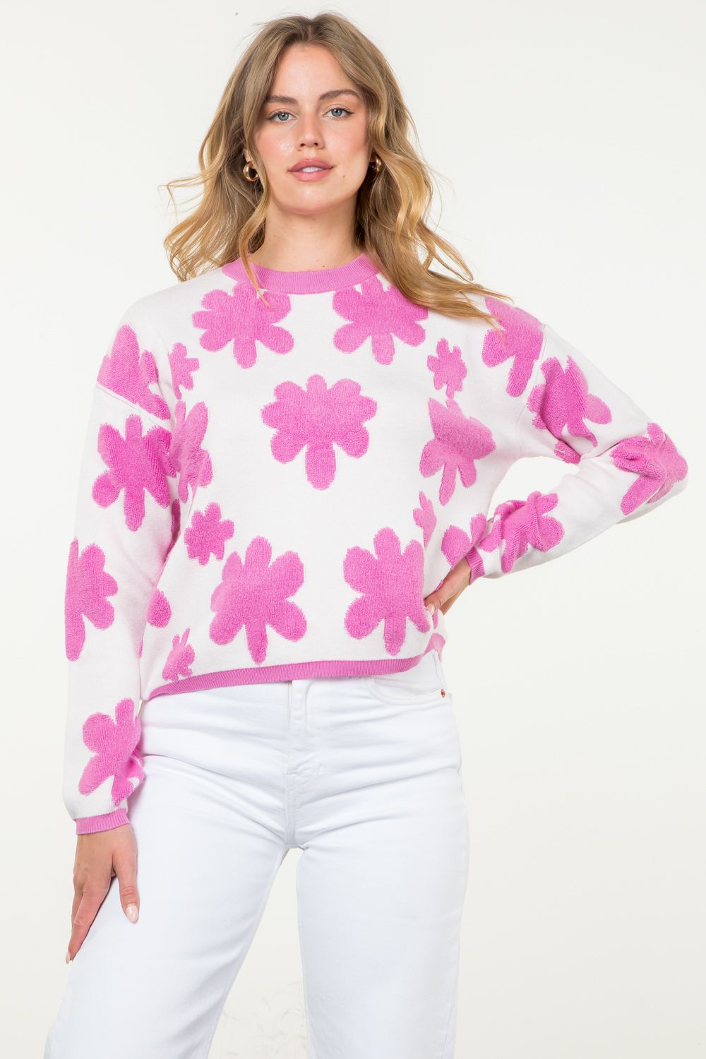 Flower Knit Sweater Pink