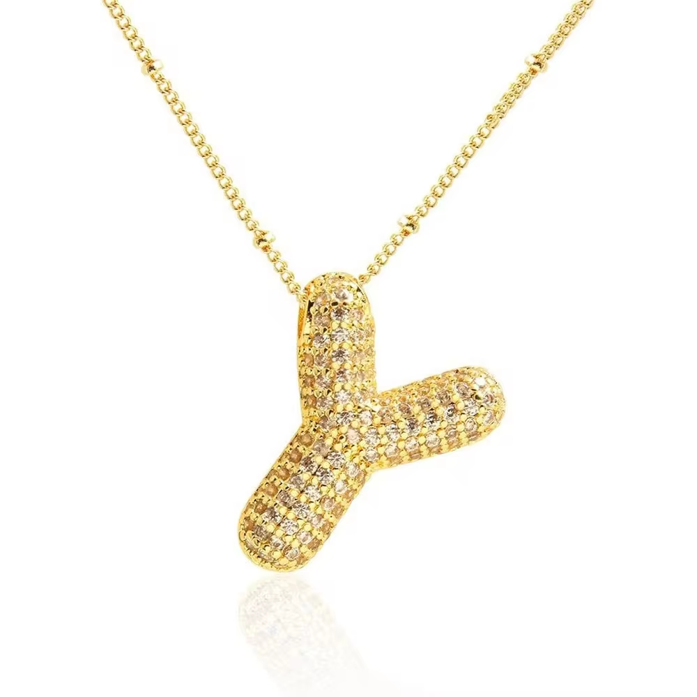 Minimalist Initial Bubble CZ Necklace Gold