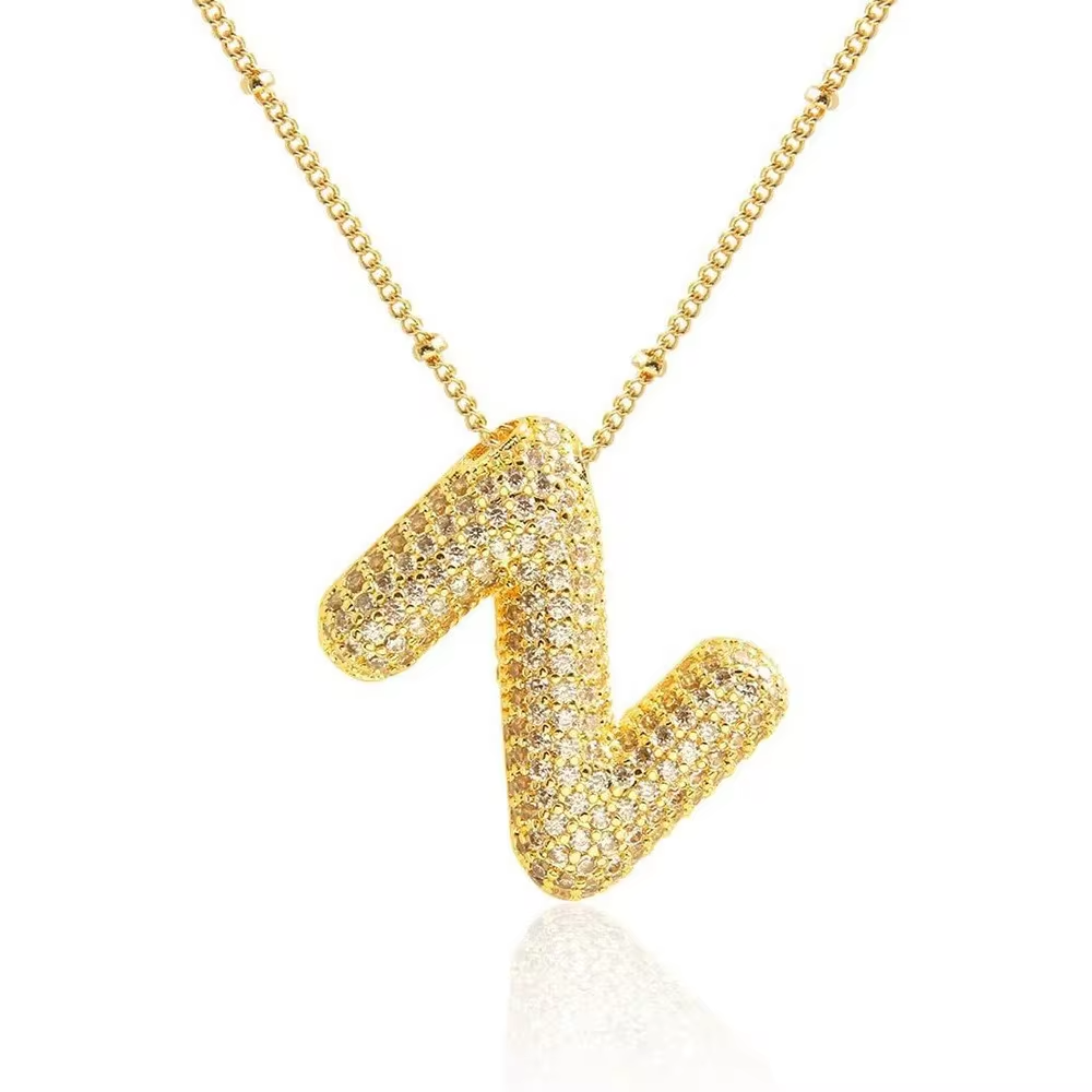 Minimalist Initial Bubble CZ Necklace Gold