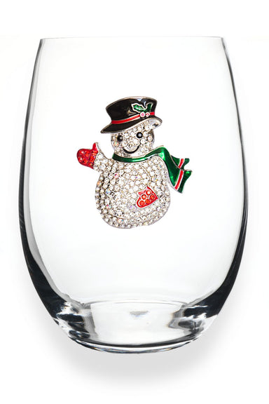 Snowman Jeweled Stemless Wine Glass - Beau Kisses