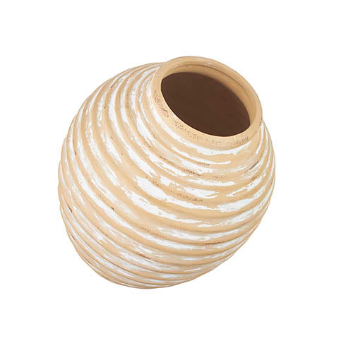 Whitewashed Ribbed Wall Container 9"