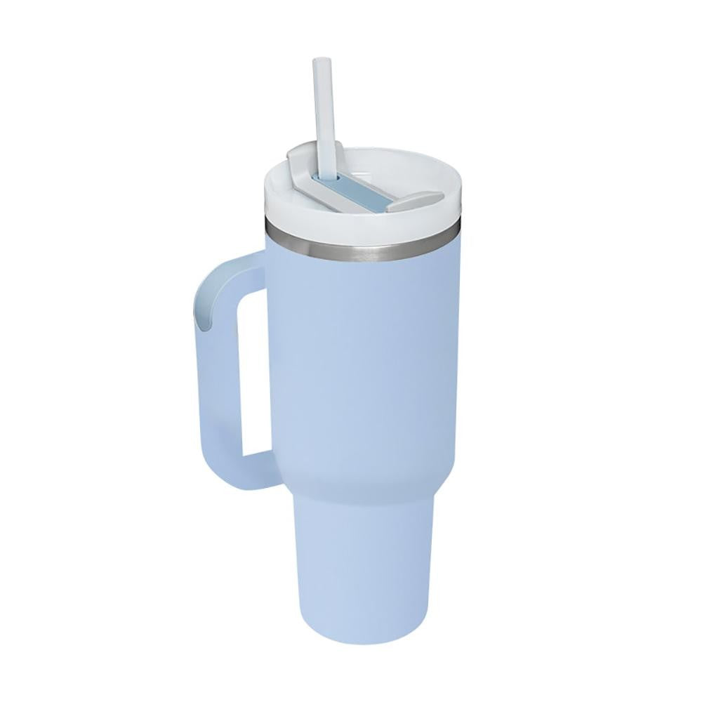 Double Wall Stainless Steel Vacuum Tumbler With Handle 40oz Light Blue