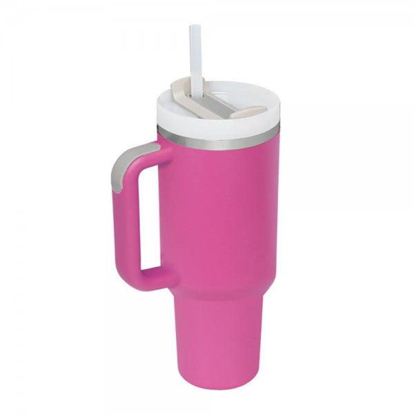 Double Wall Stainless Steel Vacuum Tumbler With Handle 40 OZ Hot Pink