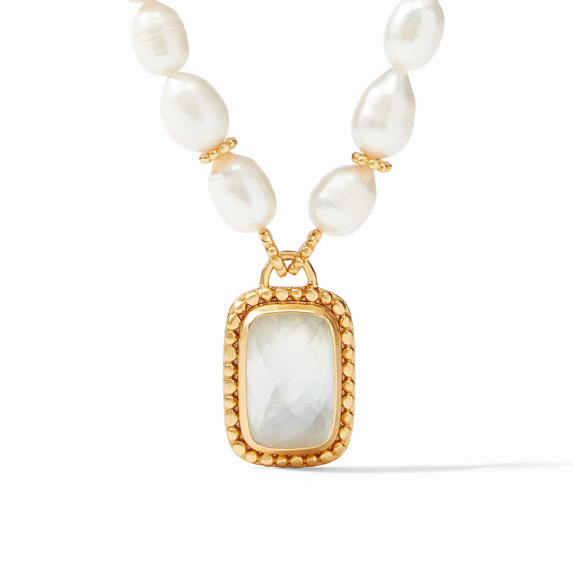 MARBELLA STATEMENT NECKLACE GOLD IRIDESCENT CLEAR CRYSTAL AND FRESHWATER PEARL