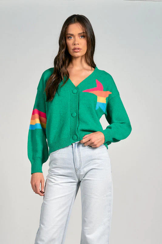 Elan Star Cardigan Green ONLINE ONLY - Beau Kisses