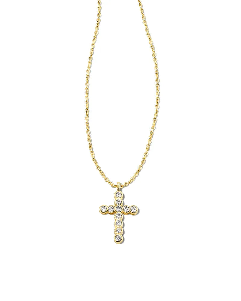 Kendra Scott Cross Gold Pendant Necklace White CZ Crystals