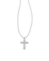 Cross Crystal Pendant Necklace Silver White Crystal - Beau Kisses