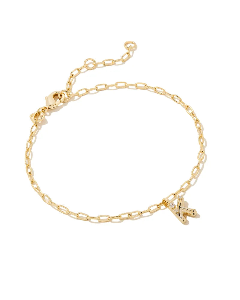 Crystal Letter Delicate Bracelet Gold With White CZ