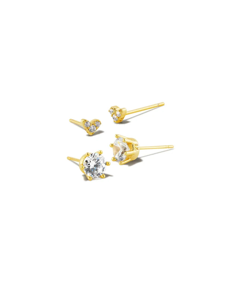 HAVEN STUD SET OF 2 EARRINGS GOLD WHITE CRYSTAL