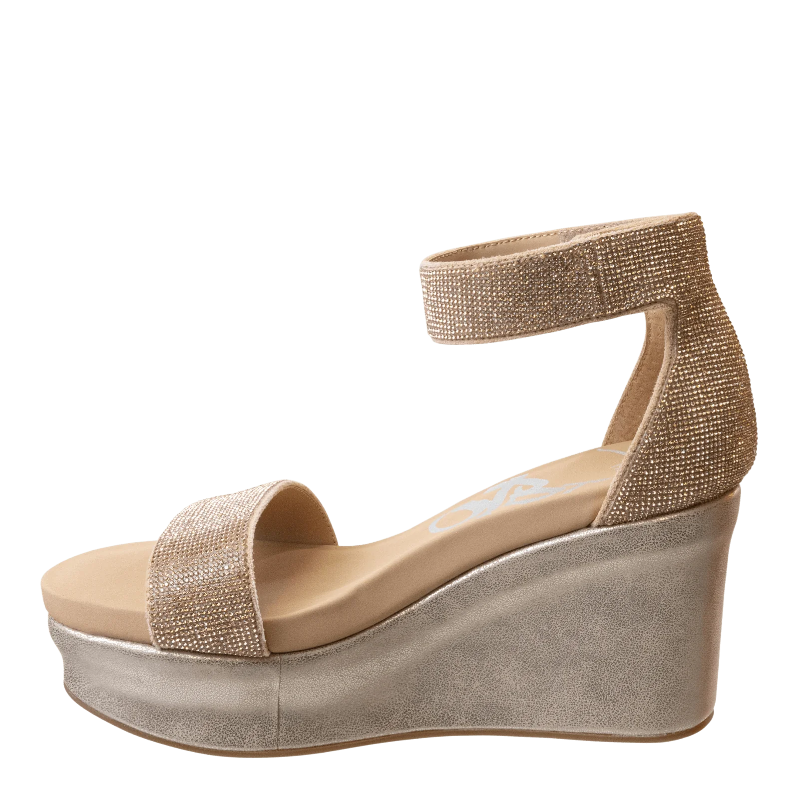 OTBT Status Wedge Sandals With Ankle Strap In Rose Gold